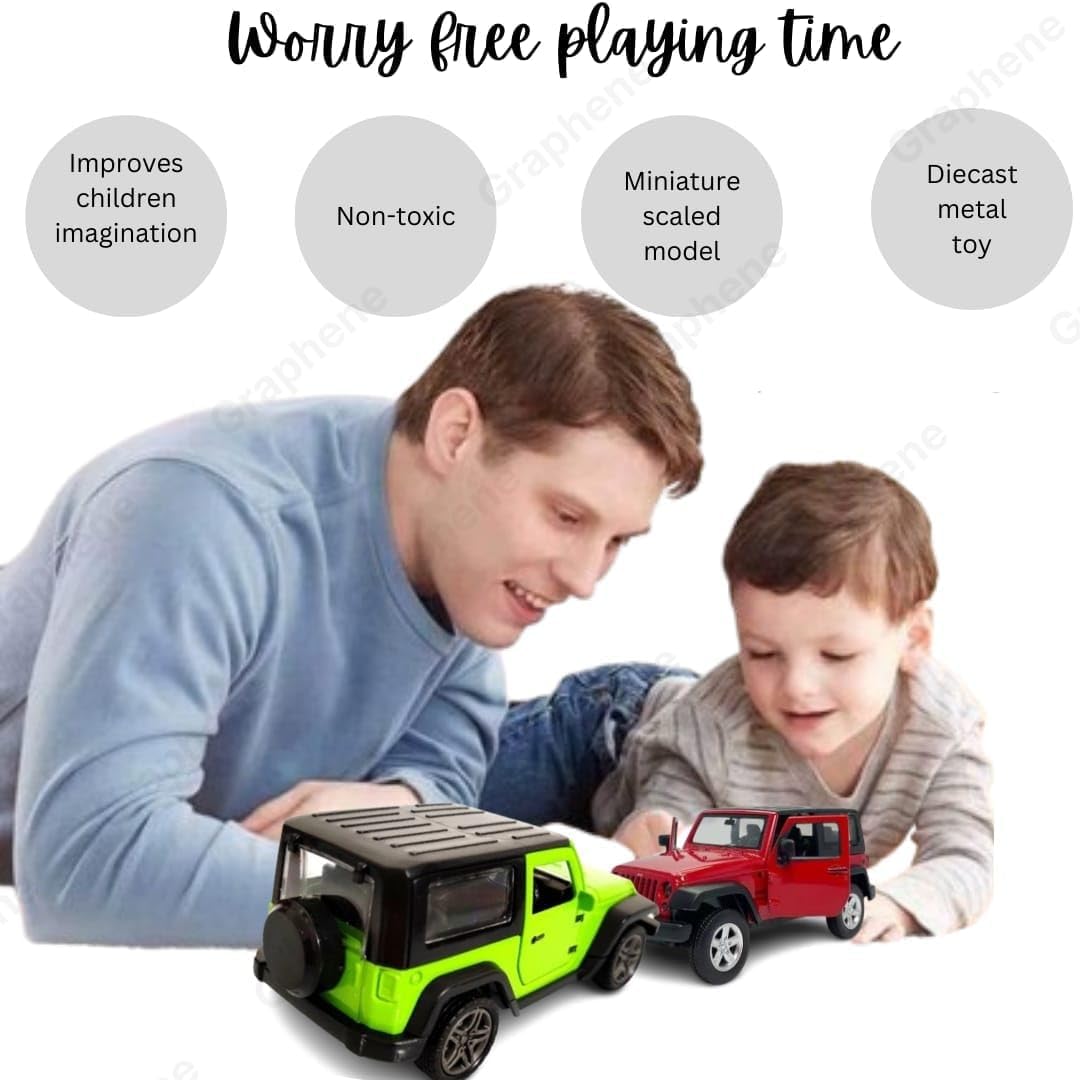 GRAPHENE 1:32 Scale DieCast Metal Pull-Back Action Openable Doors 4x4 Thar/Jeep Premium Car Toy for Kids Realistic Miniature Model Gift 2+yrs Girls Boys Available