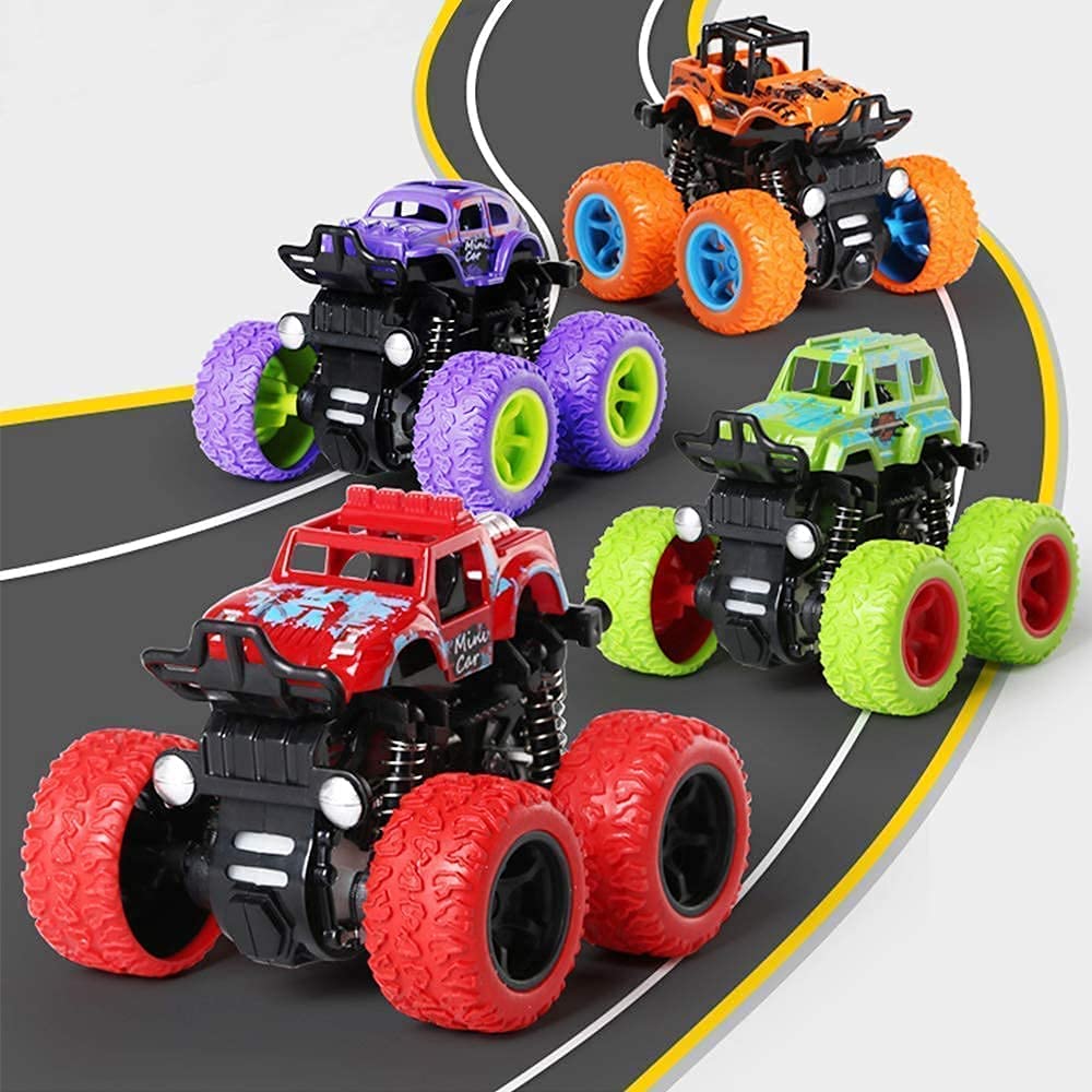 Sanghariyat® Big Size Monster Truck Friction Powered Cars Toys, 360 Degree Stunt 4wd Cars Push go Truck for Toddlers Kids Gift (Pack of 2 Car) (assorted)