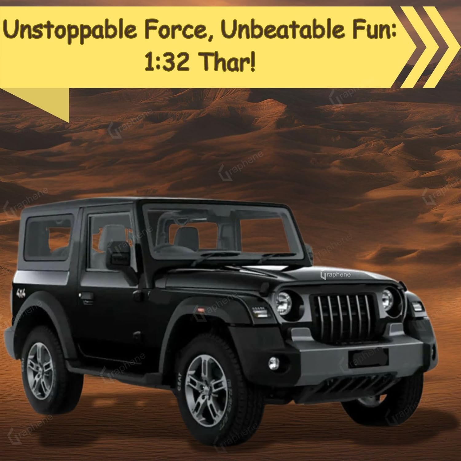 GRAPHENE 1:32 Scale DieCast Metal Pull-Back Action Openable Doors 4x4 Thar/Jeep Premium Car Toy for Kids Realistic Miniature Model Gift 2+yrs Girls Boys Available