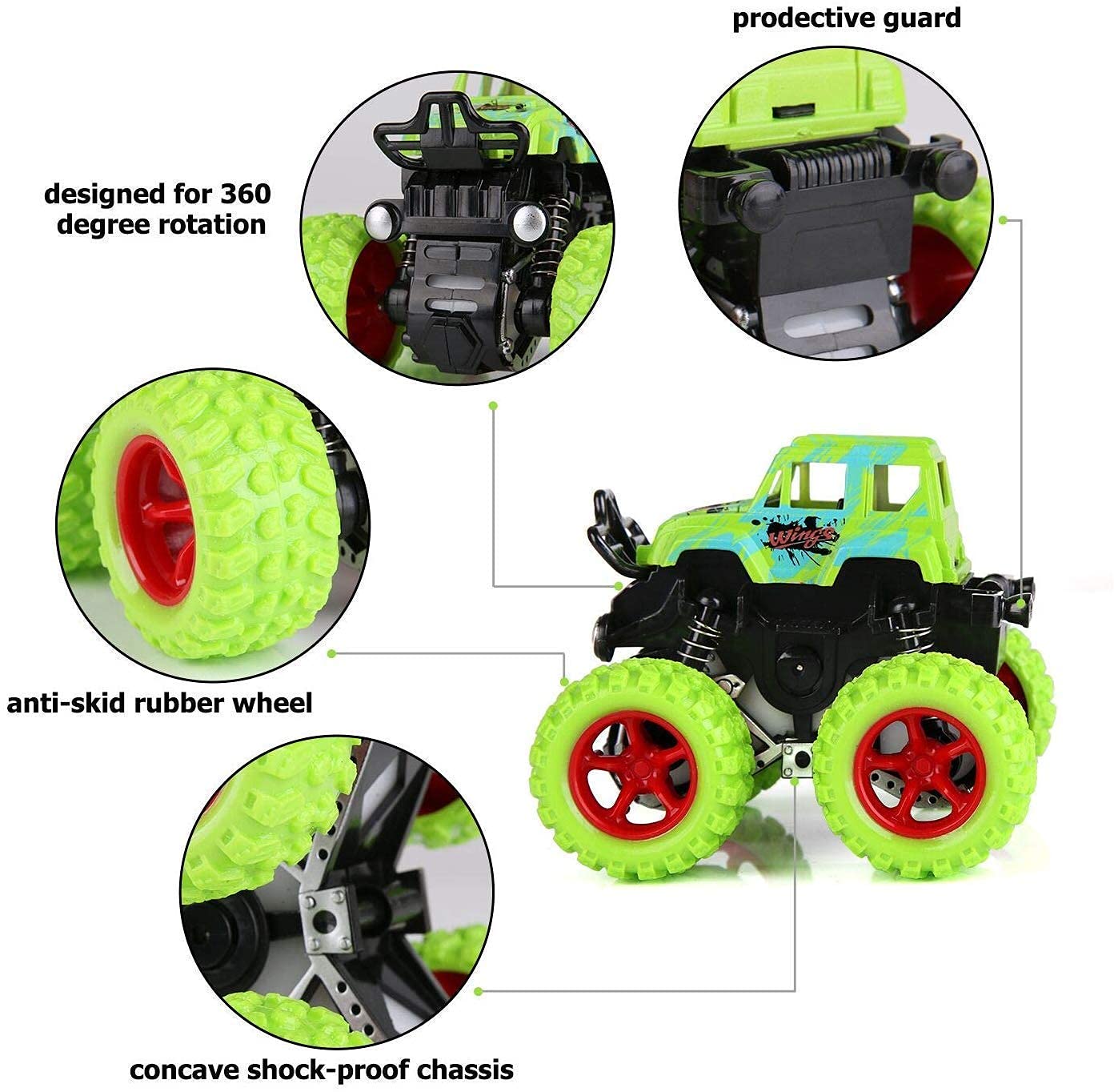 Sanghariyat® Big Size Monster Truck Friction Powered Cars Toys, 360 Degree Stunt 4wd Cars Push go Truck for Toddlers Kids Gift (Pack of 2 Car) (assorted)