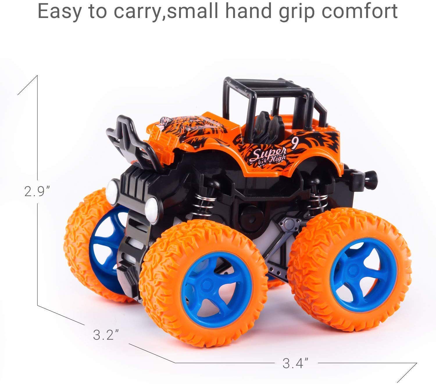 Sanghariyat® Big Size Monster Truck Friction Powered Cars Toys, 360 Degree Stunt 4wd Cars Push go Truck for Toddlers Kids Gift (Pack of 2 Car) (assorted)